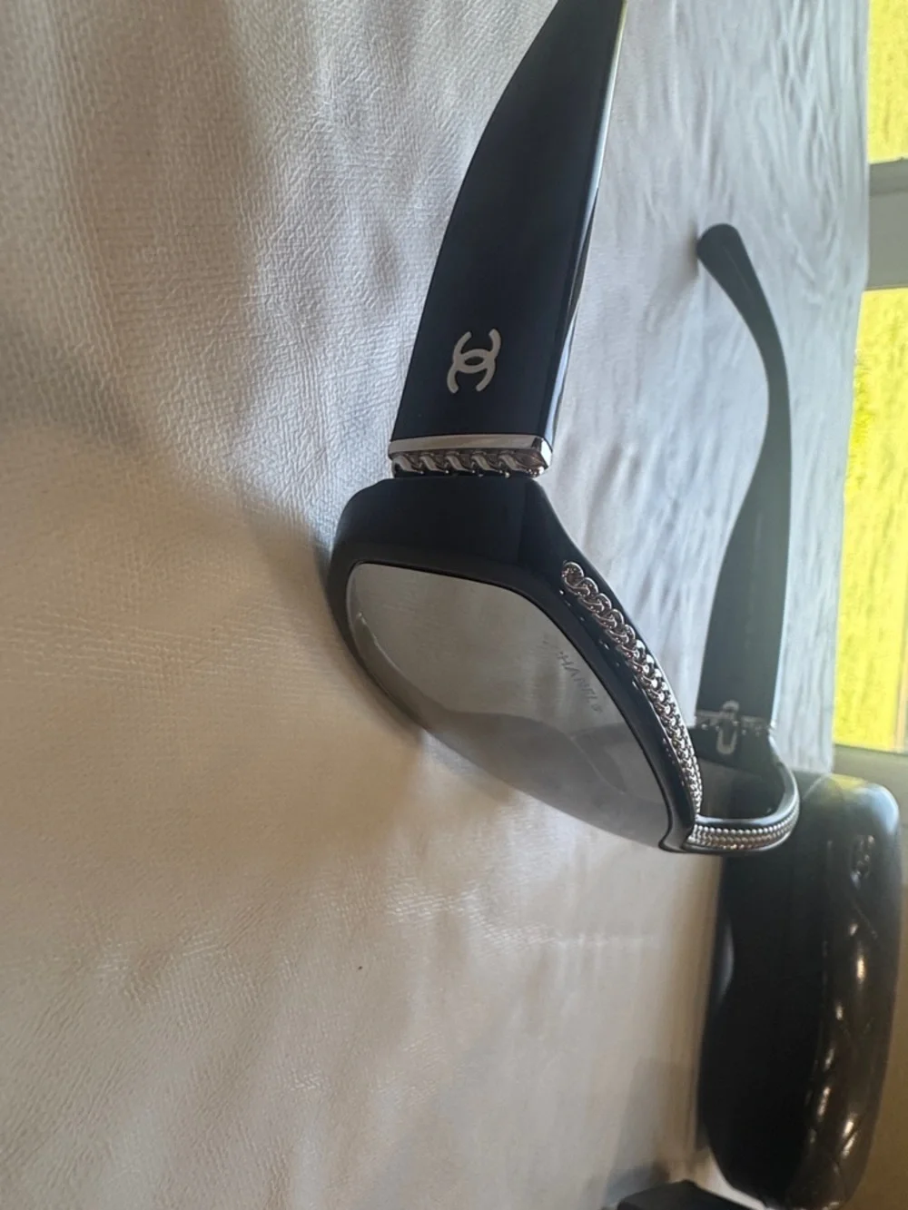 CHANEL Black Oversized Shield Sunglasses with Quilted Case - Picture 7 of 7